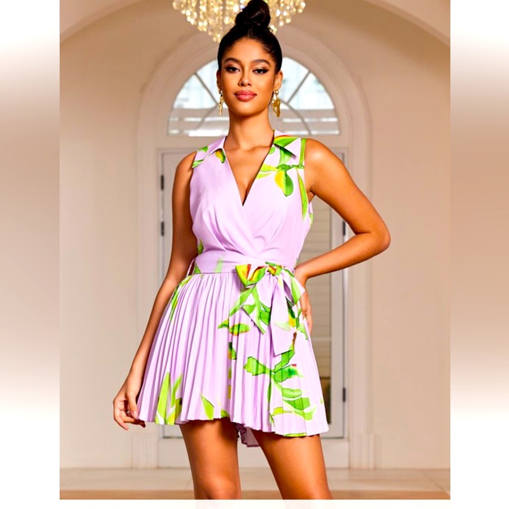 #002 purple and green Floral romper